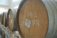 Beer aging in barrels at Kent Falls Brewing